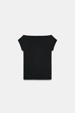 ZARA ФУТБОЛКА С ВЫРЕЗОМ ЛОДОЧКОЙ, ЧЕРНЫЙ