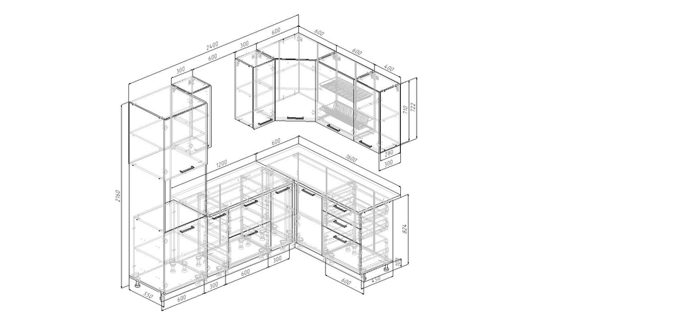 Кухонный гарнитур угловой Бланка 2400х1600 столешница 26 мм