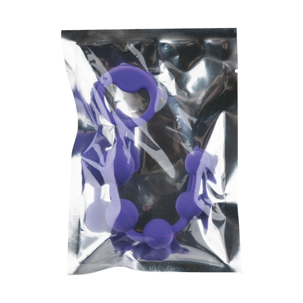 Фиолетовая силиконовая анальная цепочка с ручкой-кольцом - 21 см. (Цвет: разноцветный)