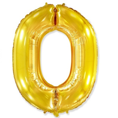 Шар фольга Цифра 0 Gold Золото 102 см с гелием