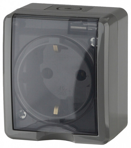 Розетка 1-местная накладная IP54, 16A-250В, серый Эксперт ЭРА