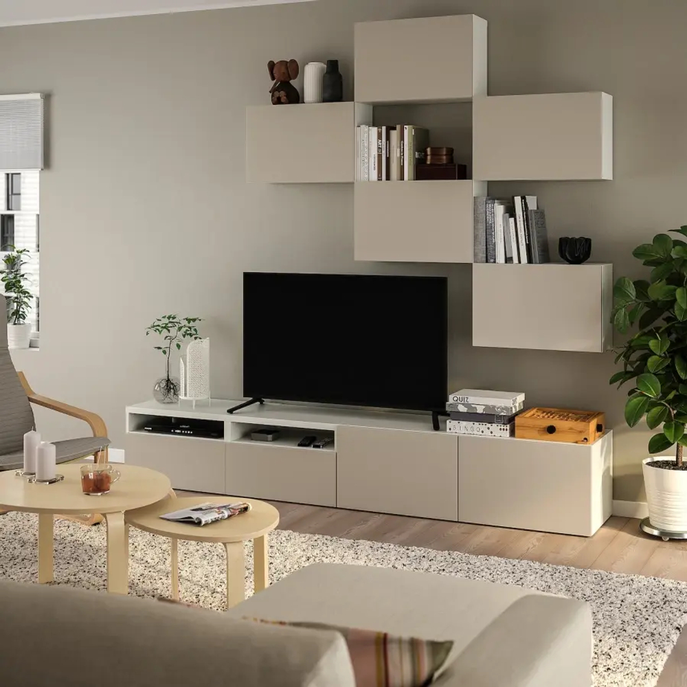 Тумба под телевизор - IKEA BESTA/BESTÅ/БЕСТА ИКЕА, 230x42x240см, белый/светло-серый