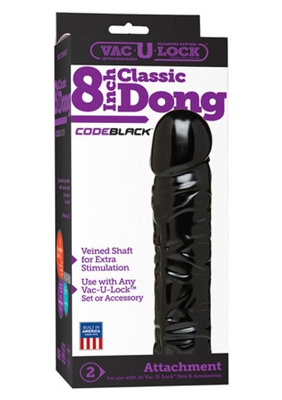 Черная насадка-фаллос для страпон-трусиков 8''Classic Dong (Цвет: черный)