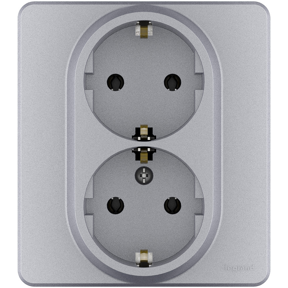 Розетка двойная с заземлением без шторок в сборе 16А 250В алюминий Inspiria Legrand