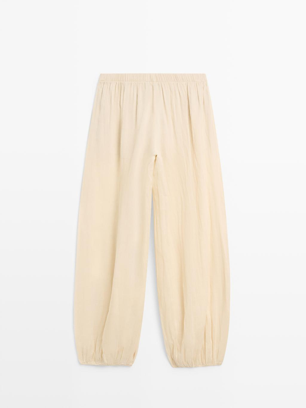 Massimo Dutti Свободные брюки-саруэль из рами, бежевый