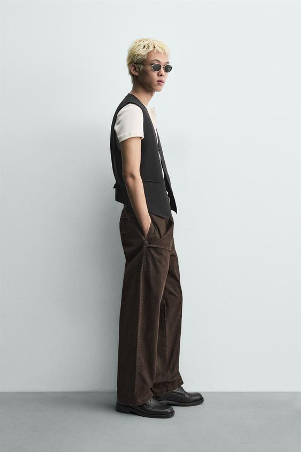 ZARA БРЮКИ RELAXED FIT С КАРМАНОМ-КЕНГУРУ, КОРИЧНЕВЫЙ