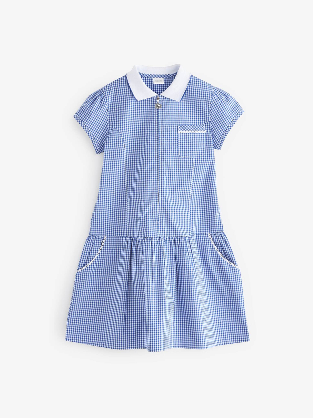 Платье школьное на молнии для девочки Next N12-650, Синий, Белый