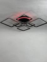 Неолайт люстра потолочная светодиодная с пультом черная RGB-подсветка музыкальная колонка SF8002/7C-BK-RGB