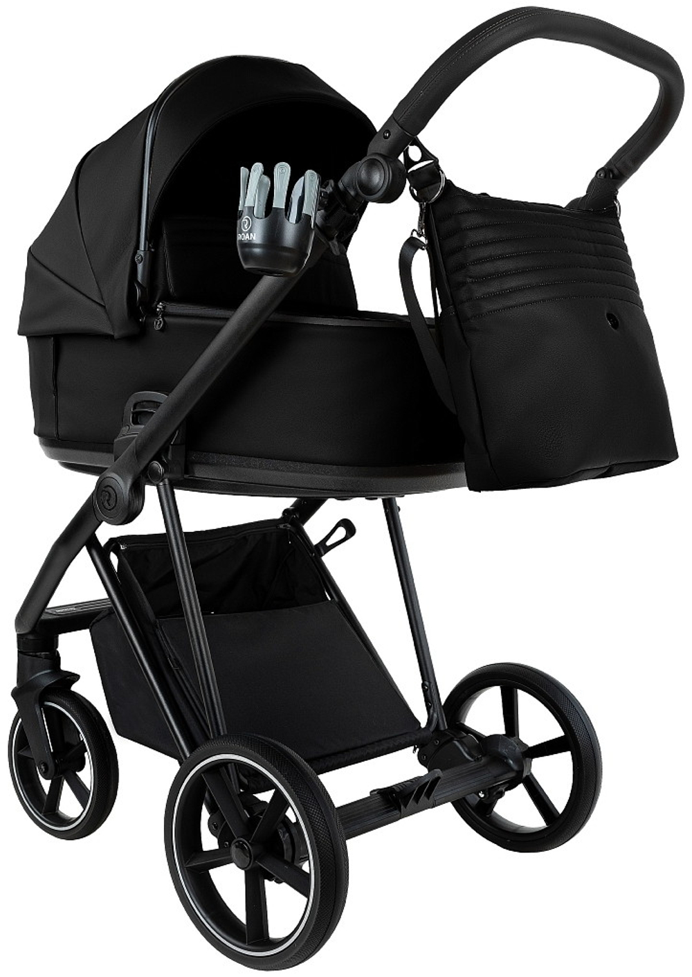 Детская коляска Roan Sol Vintage Leather 2.0 3 в 1 с автокреслом Tutis Elo Lux EduSky Black SL/10/L Black/Black/руч.Черный