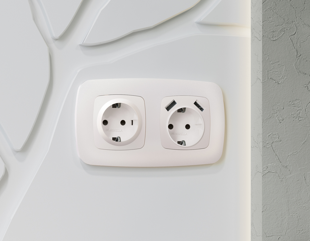 MO209010 Комплект механизма электрической розетки OMEGA Жемчуг 2USB A+A 18W (быстрая зарядка) с/з QUANT (OP2090, VM155)