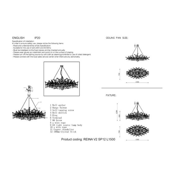 Подвесная люстра Crystal Lux REINA V2 SP16 L1500 SILVER PATINA