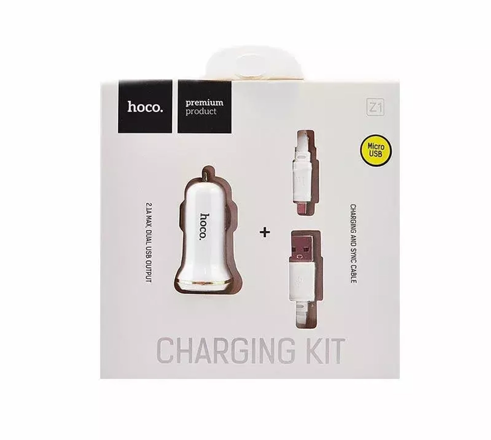 АЗУ с кабелем micro 2USB 2.1A HOCO Z1 white