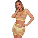 Комплект эротический: топ и юбка из ажурной сетки Amor El, желтый, S/L