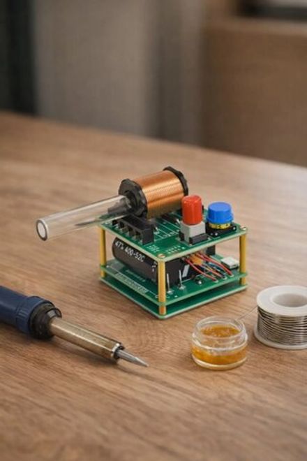 Набор для самостоятельной сборки и пайки (конструктор) "Электромагнитная мини пушка без корпуса"