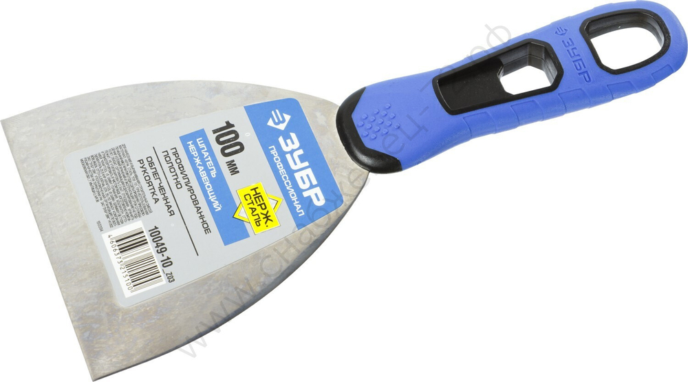 ЗУБР 100 мм х-образное профилированное полотно облегченная двухкомпонентная ручка, Нержавеющий шпатель, ПРОФЕССИОНАЛ (10049-10)