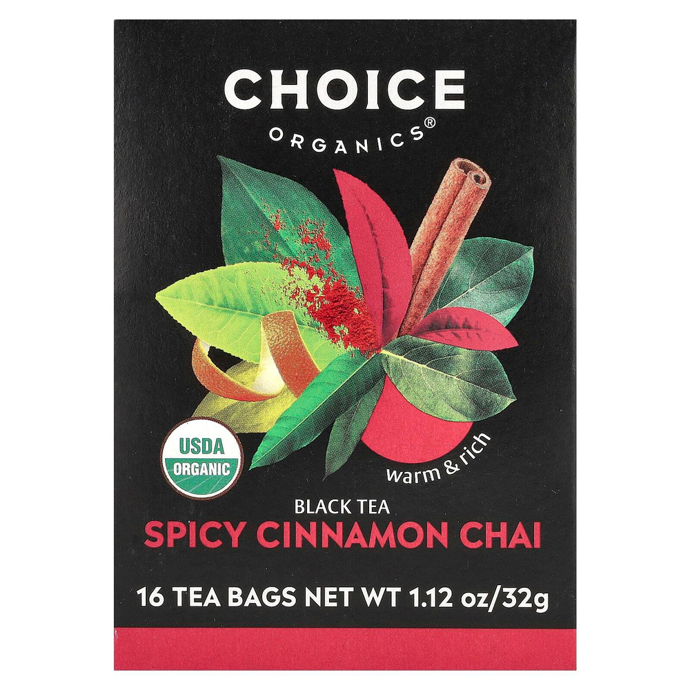 Choice Organic Teas, Черный чай, чай с пряностями и корицей, 16 чайных пакетиков, 32 г (1,12 унции)