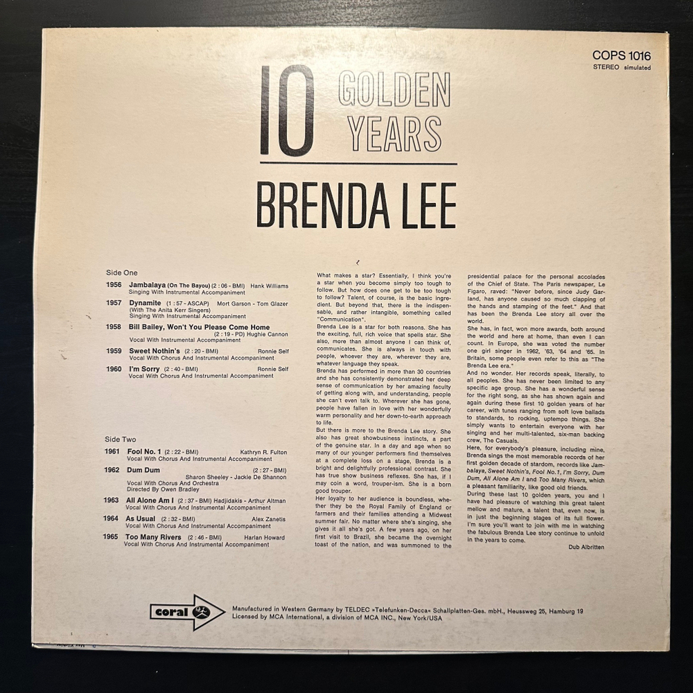 Brenda Lee - 10 Golden Years (Германия)