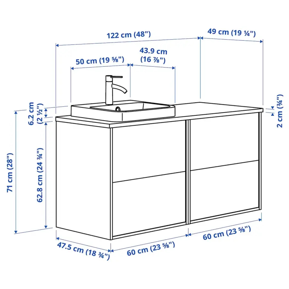 Тумба для ванной  - HAVBÄCK / ORRSJÖN/  HAVBАCK / ORRSJОN IKEA/ХАВБЕК / ОРРДЖЕН ИКЕА, 71х122 см, черный