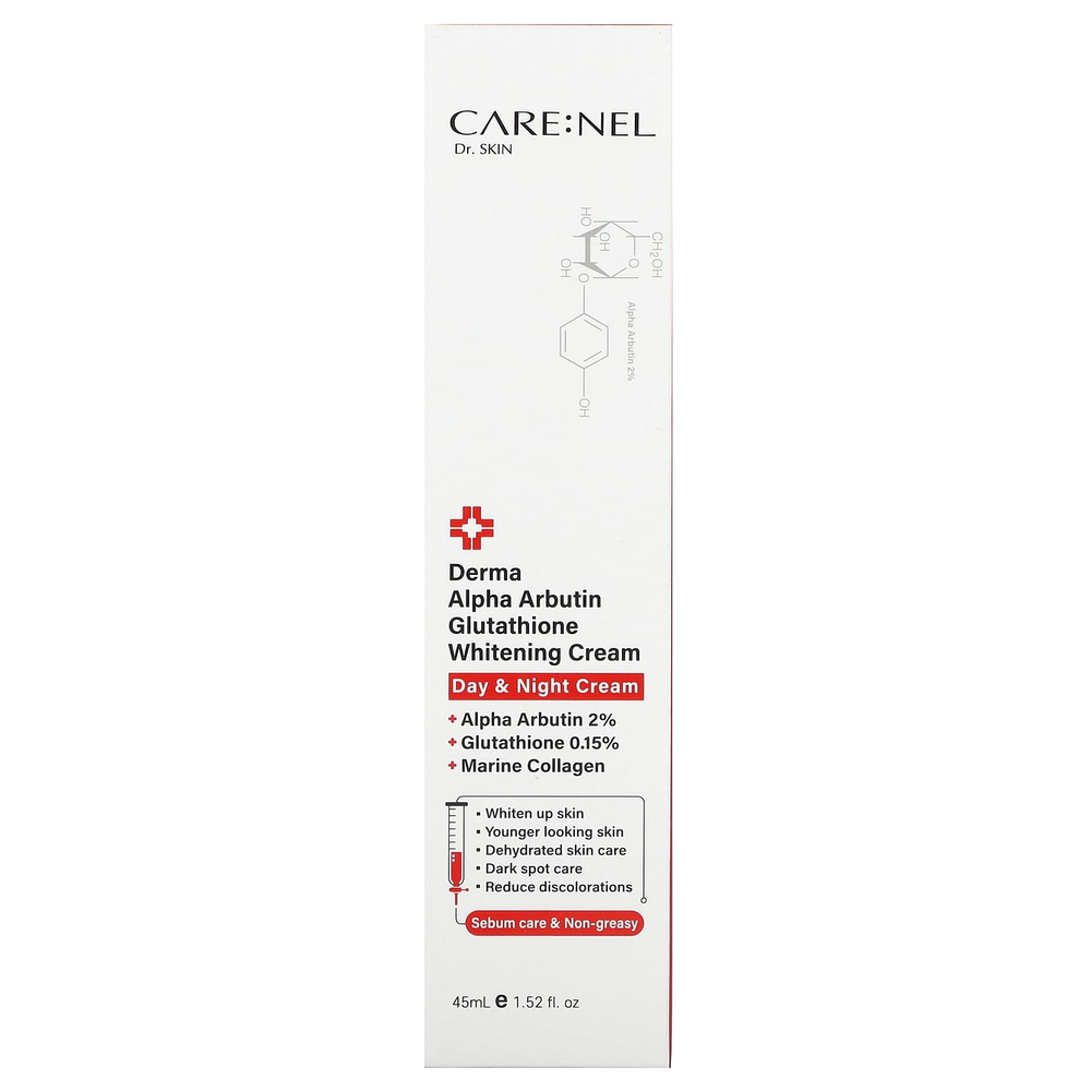 Care:Nel, Derma Alpha Arbutin Glutathione Whitening Cream, 45 мл (1,52 жидк. унц.)