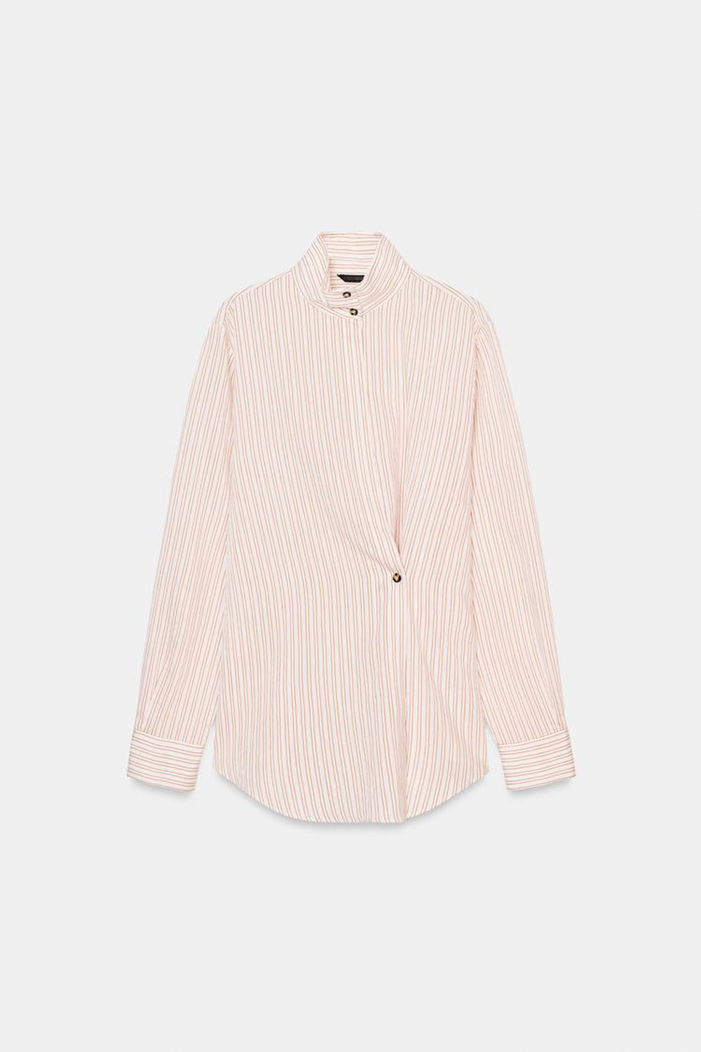 ZARA РУБАШКА ОВЕРСАЙЗ В ПОЛОСКУ, РЫЖЕВАТО-КОРИЧНЕВЫЙ