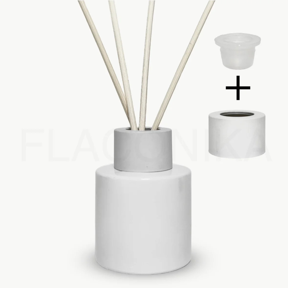 Комплект: Флакон для диффузора 50 мл белый цилиндр с белой крышкой