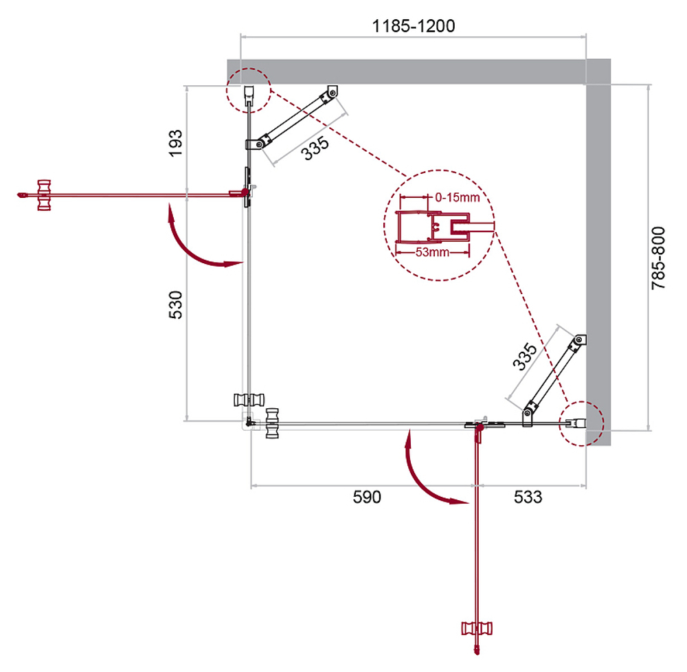Душевой уголок BelBagno Kraft 120х80 KRAFT-AH-22-120/80-C-Cr-R профиль Хром стекло прозрачное