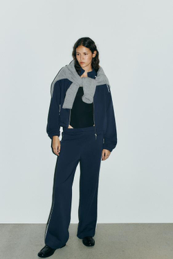 ZARA ШИРОКИЕ БРЮКИ ИЗ МЯГКОЙ ТКАНИ С КРУЖЕВОМ, МОРСКОЙ СИНИЙ