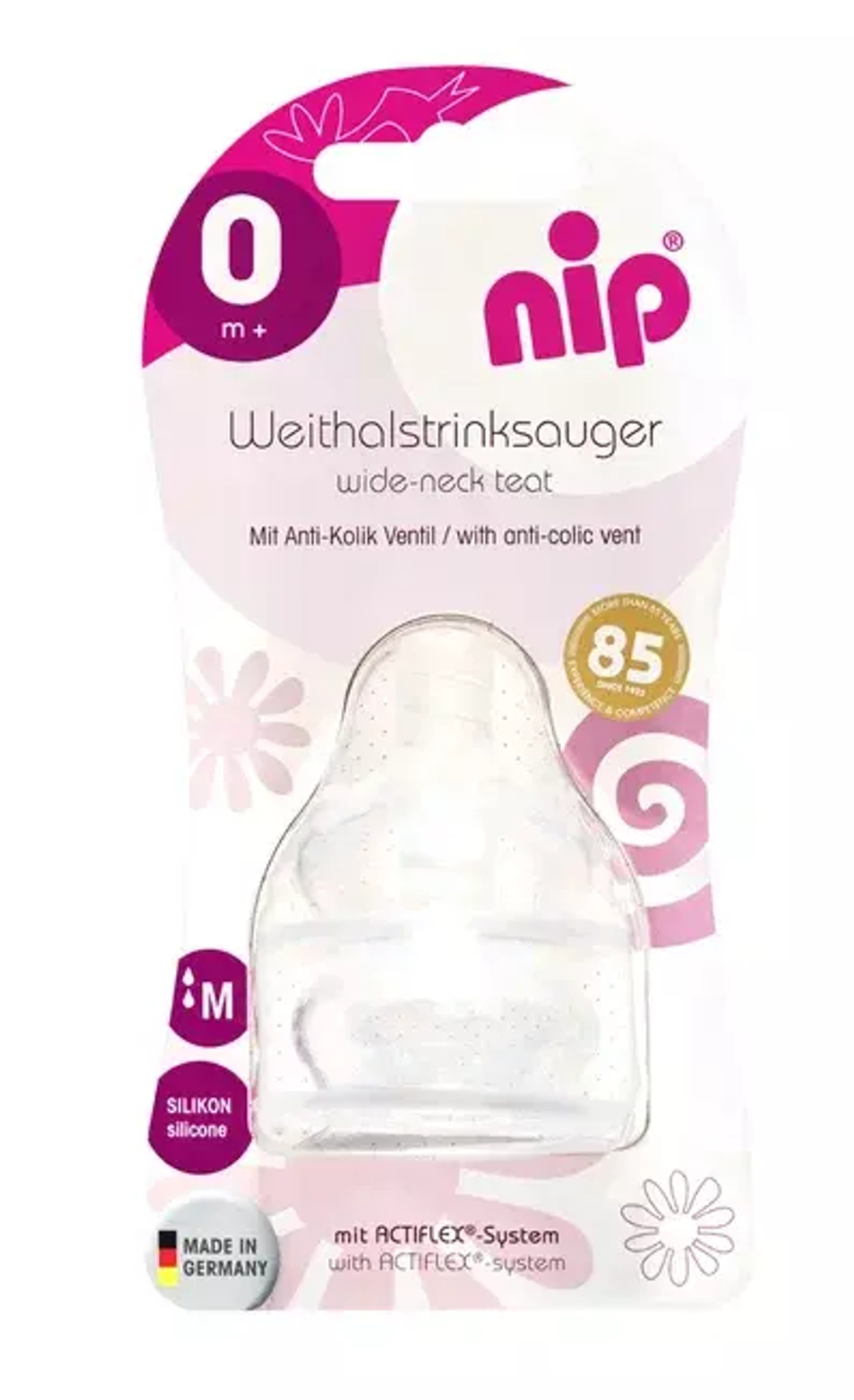 Соска силиконовая для бутылочки NiP с широким горлышком 2 шт. размер M  с 0 месяцев