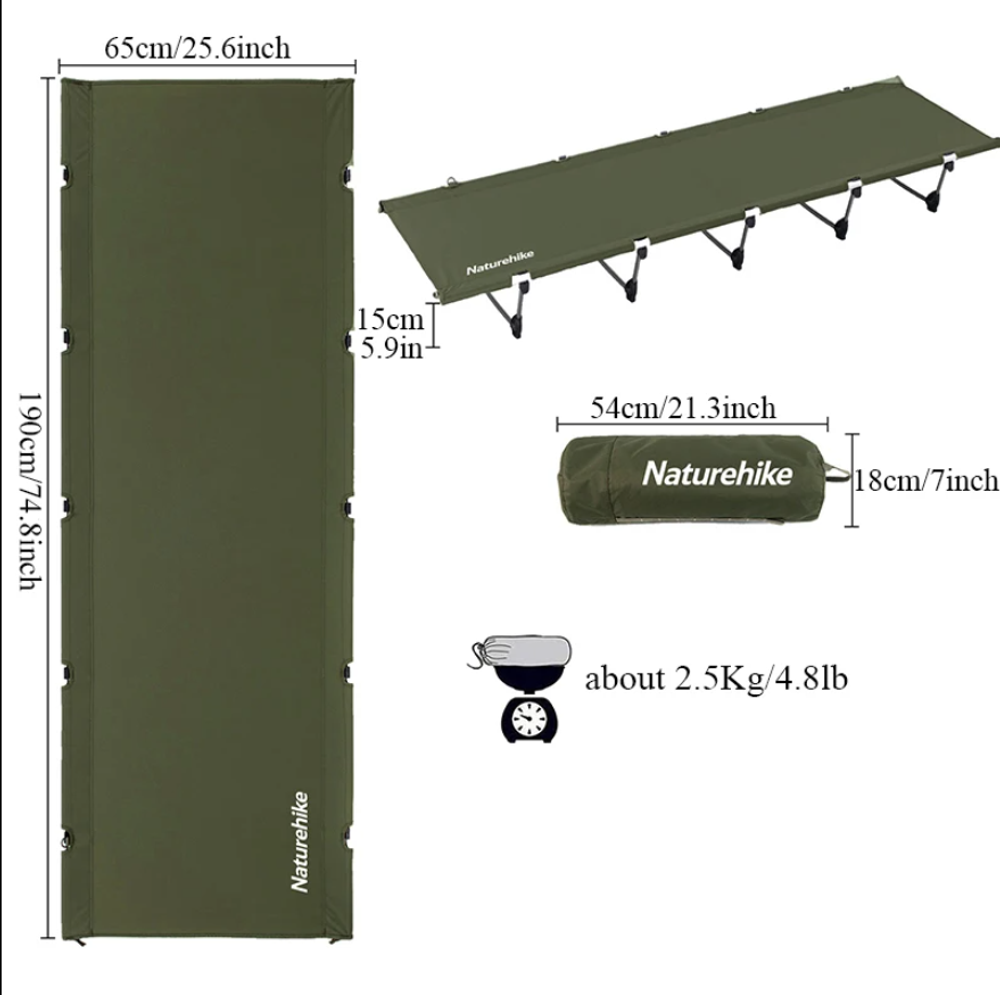 Раскладушка Naturehike XJC05, 190х65х15 см, до150 кг, темно-зеленая