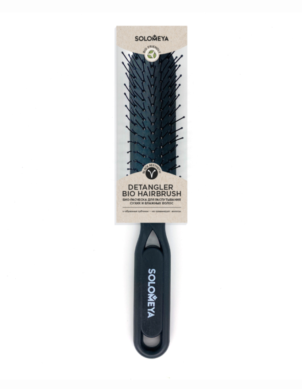 [Solomeya] Био-расческа для распутывания сухих и влажных волос ЧЕРНАЯ Detangler Hairbrush For Wet & Dry Hair Black Aesthetic, 1шт
