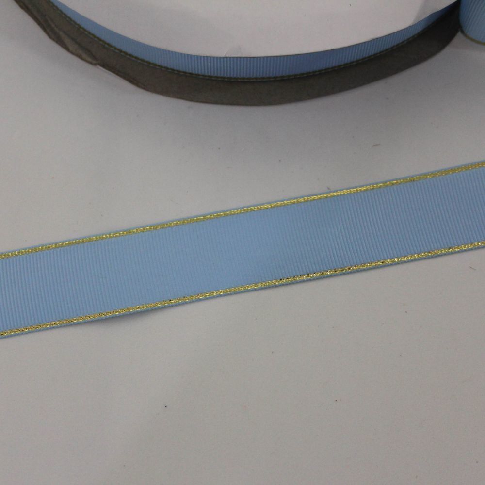 Лента репсовая однотонная с металл. кромкой(золото) 25 мм, длина 25 ярдов, цвет: 308 голубой