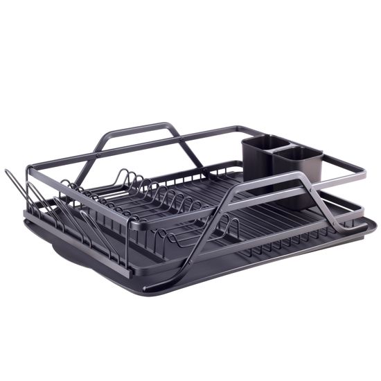 Сушилка для посуды из алюминия с поддоном (черная) Kamille KM-0751