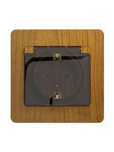 Розетка 1-м СП Glossa 16А IP20 с заземл. защ. шторки с крышкой в сборе дерево дуб SE GSL000546