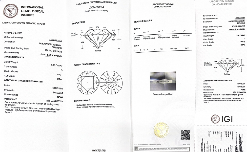 Лабораторно-выращенный бриллиант Кр-57 6.49-6.52 мм D/VVS1 1.05 ct