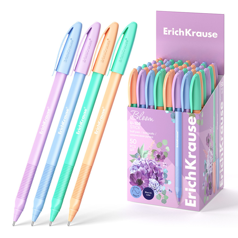 Ручка шар. EK U-108 Stick Pastel Bloom Ultra Glide Technology 1мм, синяя