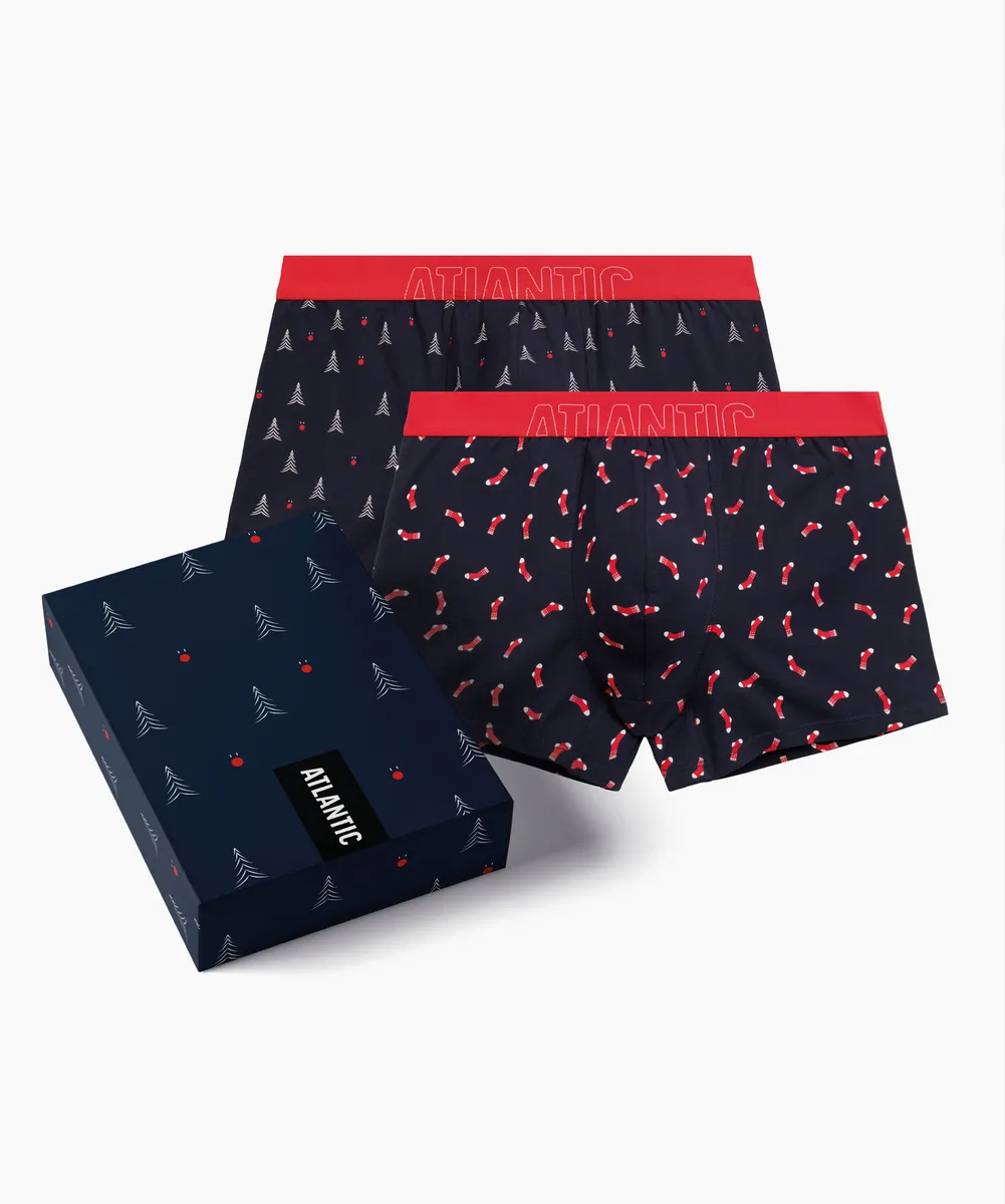 Мужские трусы боксеры Atlantic, набор из 2 шт., хлопок, тёмно-синие, 2GMH-027
