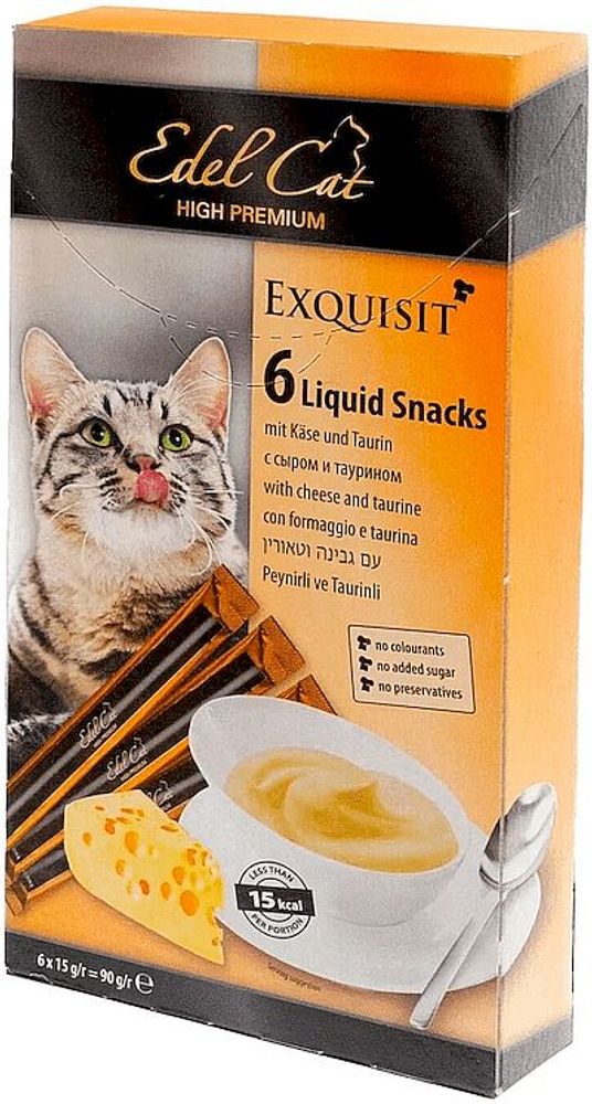 Лакомство Edel Cat для кошек, крем-суп с сыром, поддерживает зрение и функцию сердца, упак. 6 шт