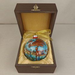 Шар новогодний с круговой росписью Палех "Золотой петушок" в футляре