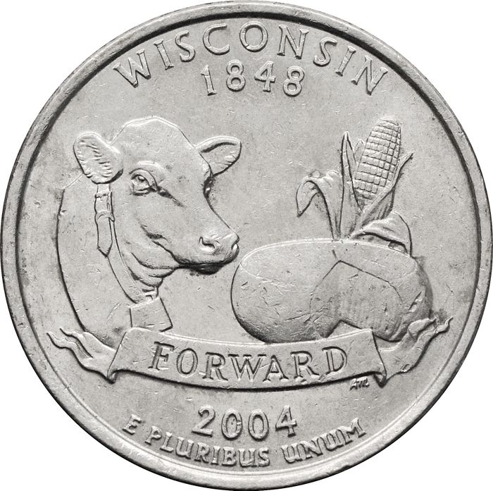 25 центов (1/4 доллара, квотер) 2004 США «Штат Висконсин» (P)