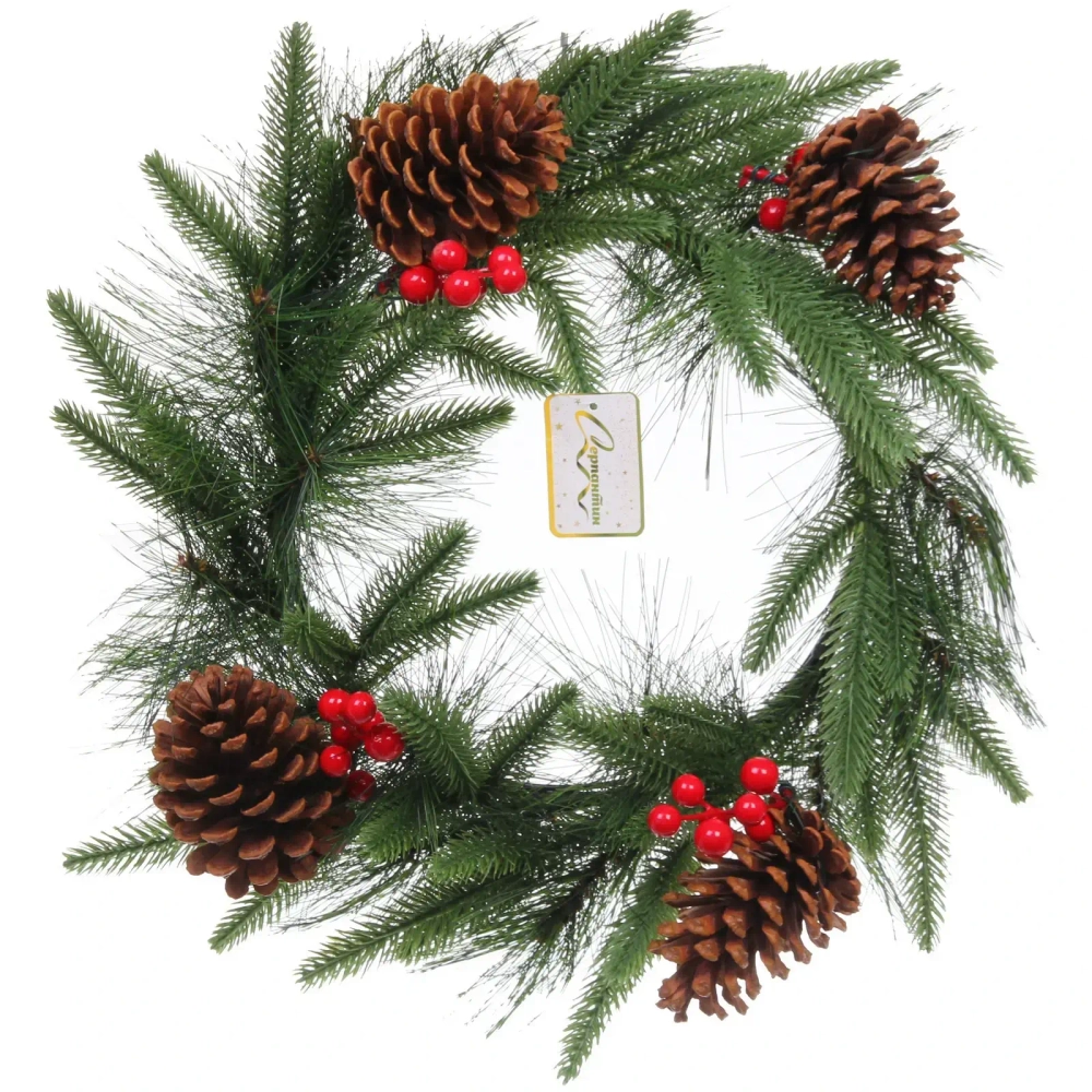 Венок хвойный «Волшебный зимний сад» d-40 см, леска, литой ПВХ, шишки, ягоды