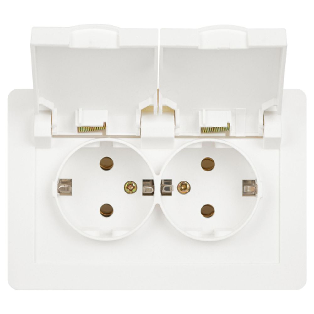 Розетка Intro Style 7-210-01 2х2P+E Schuko с крышкой штор., 16А-250В, СУ, IP44, белый
