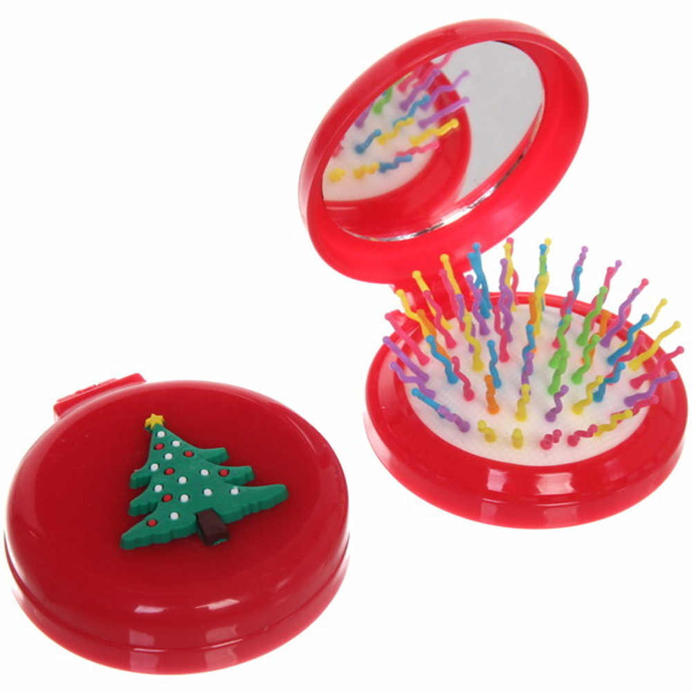 Расчёска массажная складная с зеркалом «Funny friends - Ёлочка», цвет микс, d-6см (пакет с подвесом)