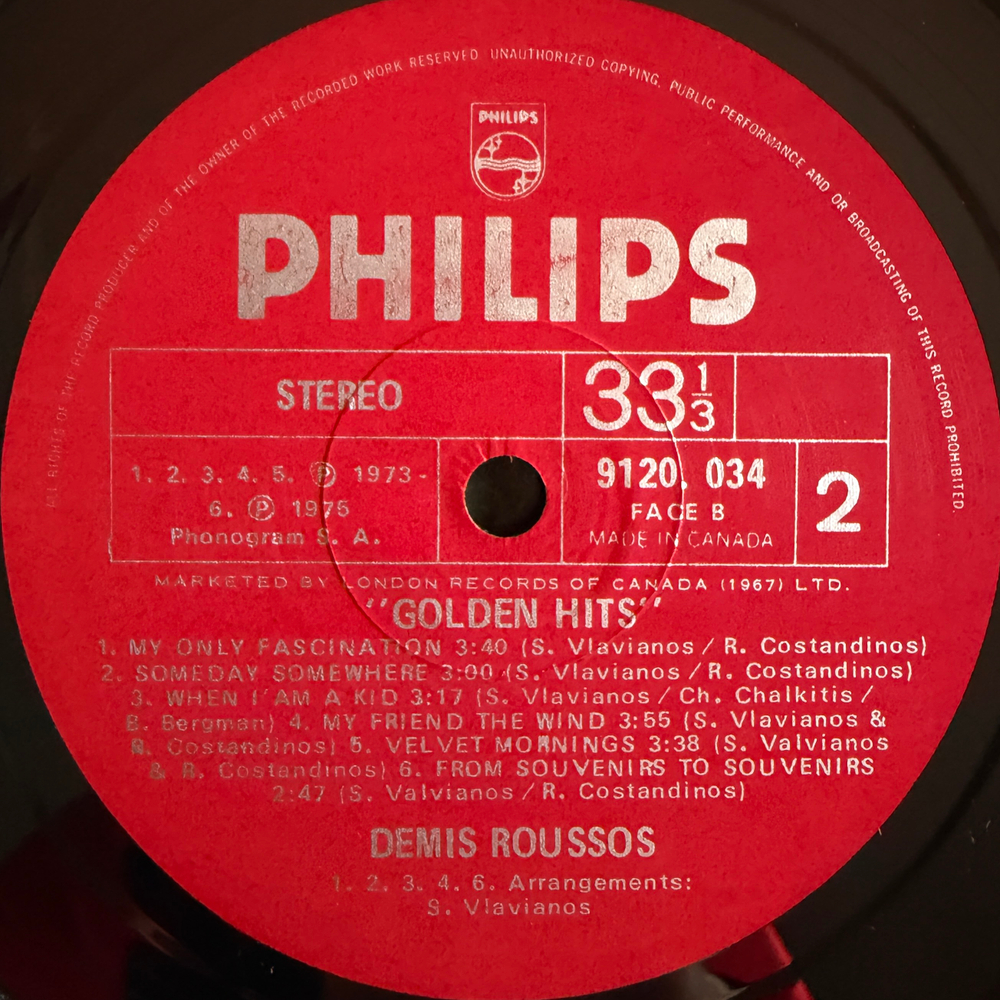 Demis Roussos ‎– Golden Hits (Канада 1975г.)Т