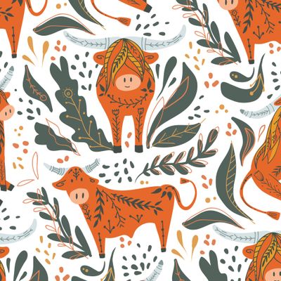 Быки и буйволы с фолк узорами