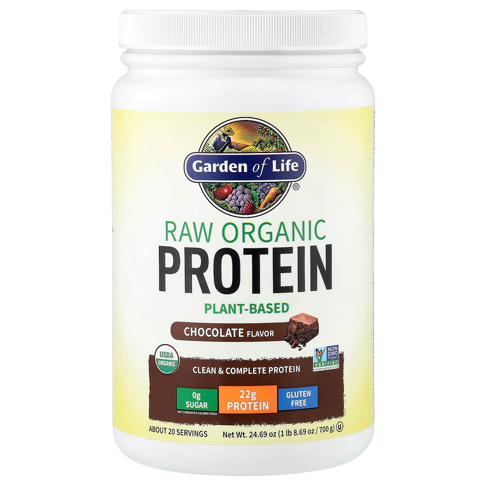 Garden of Life, необработанный органический протеин, со вкусом шоколада, 700 г (1 фунт, 8,69 унции)