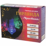 Гирлянда для дома 4,0 м 20 ламп LED с насадками КРИСТАЛЛ, прозрач.пров., авторежим.,IP-20 RG/RB (возможность соединения)