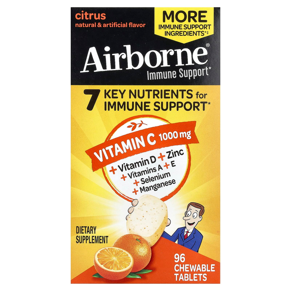 AirBorne, Immune Support, цитрус, 96 жевательных таблеток