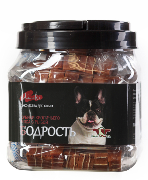 Лакомство для собак "Грин Кьюзин" GREEN QZIN МИНИКИ БОДРОСТЬ (Кубики мяса утка с сурими для мини пород) 630 гр