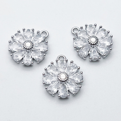 Подвеска Цветок, цвет серебро (родий) + прозрачный, размер 15*12 мм, цена за 1 шт