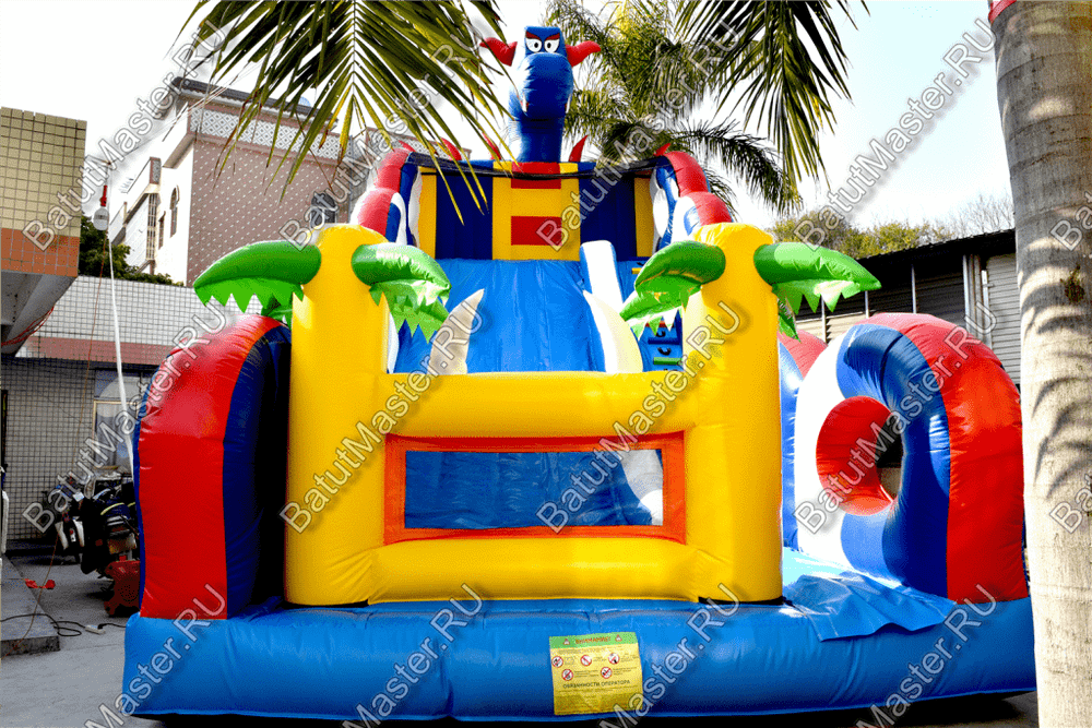 Коммерческий надувной батут-горка "Дракон" 10*5*8 м,без шипов сине-белый